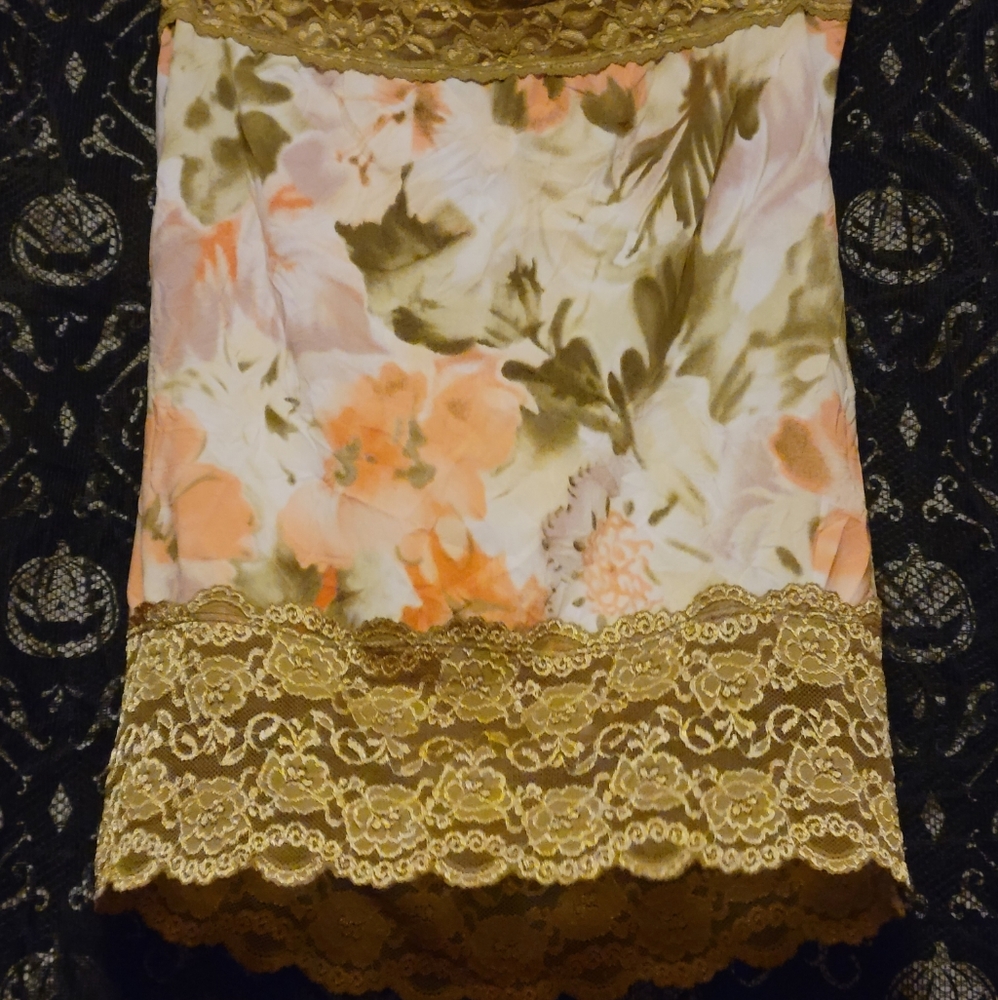 Vtg Y2K Vanity olive grn floral lace strapless keyhole crinkle tube top 1X NWOT - Picture 12 of 16